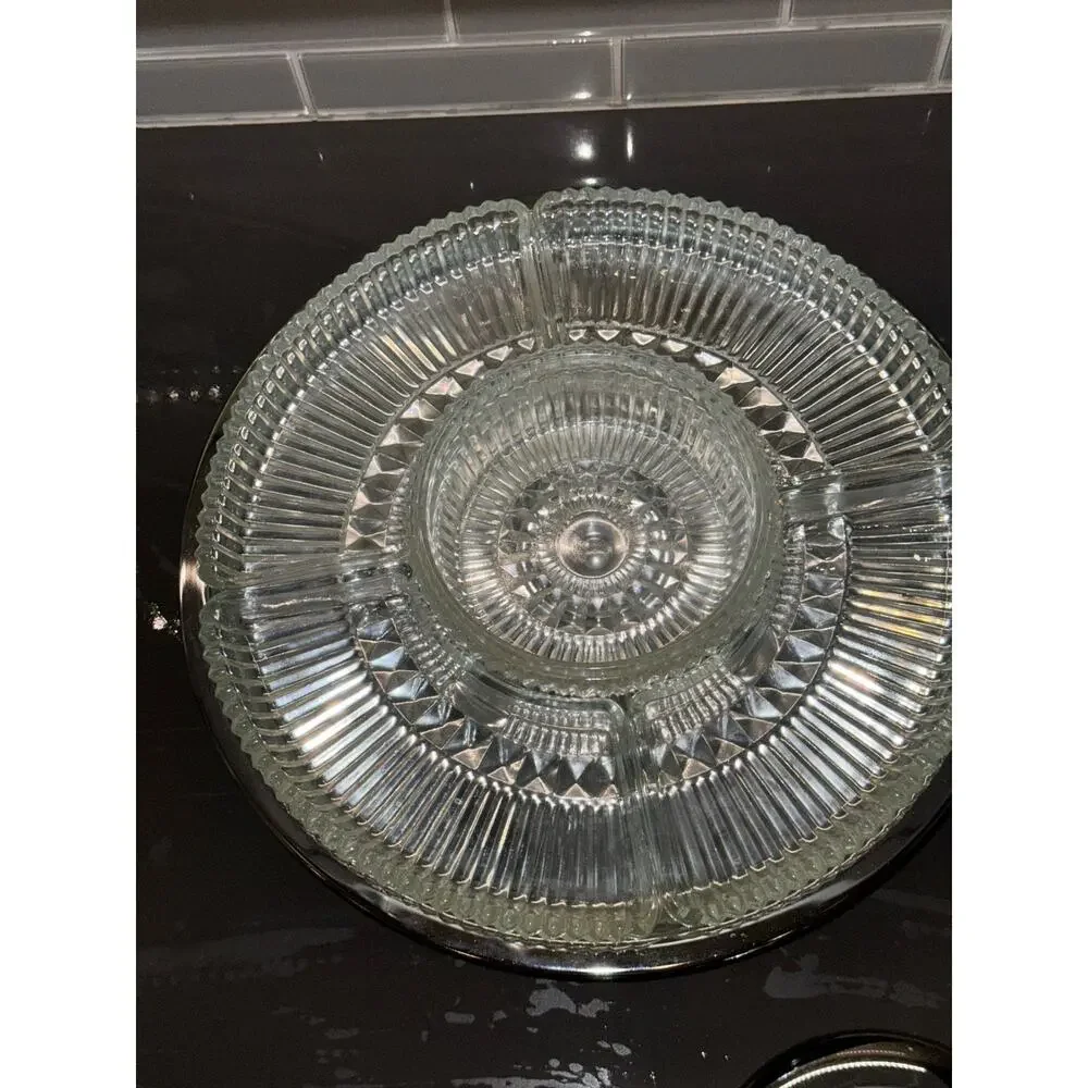 Vintage 13” Kromex 5-Part Lazy Susan Serving Tray /Relish Dish/Party Platter